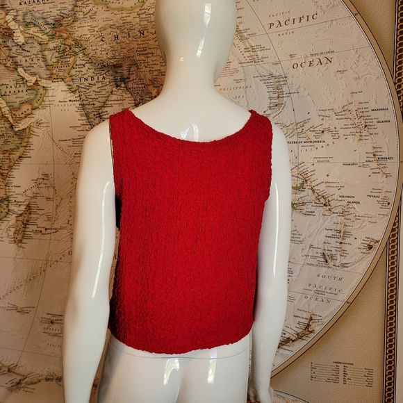 Valerie Stevens Petite ruched textured 100% silk red tank round neck classic 12P - Picture 2 of 12